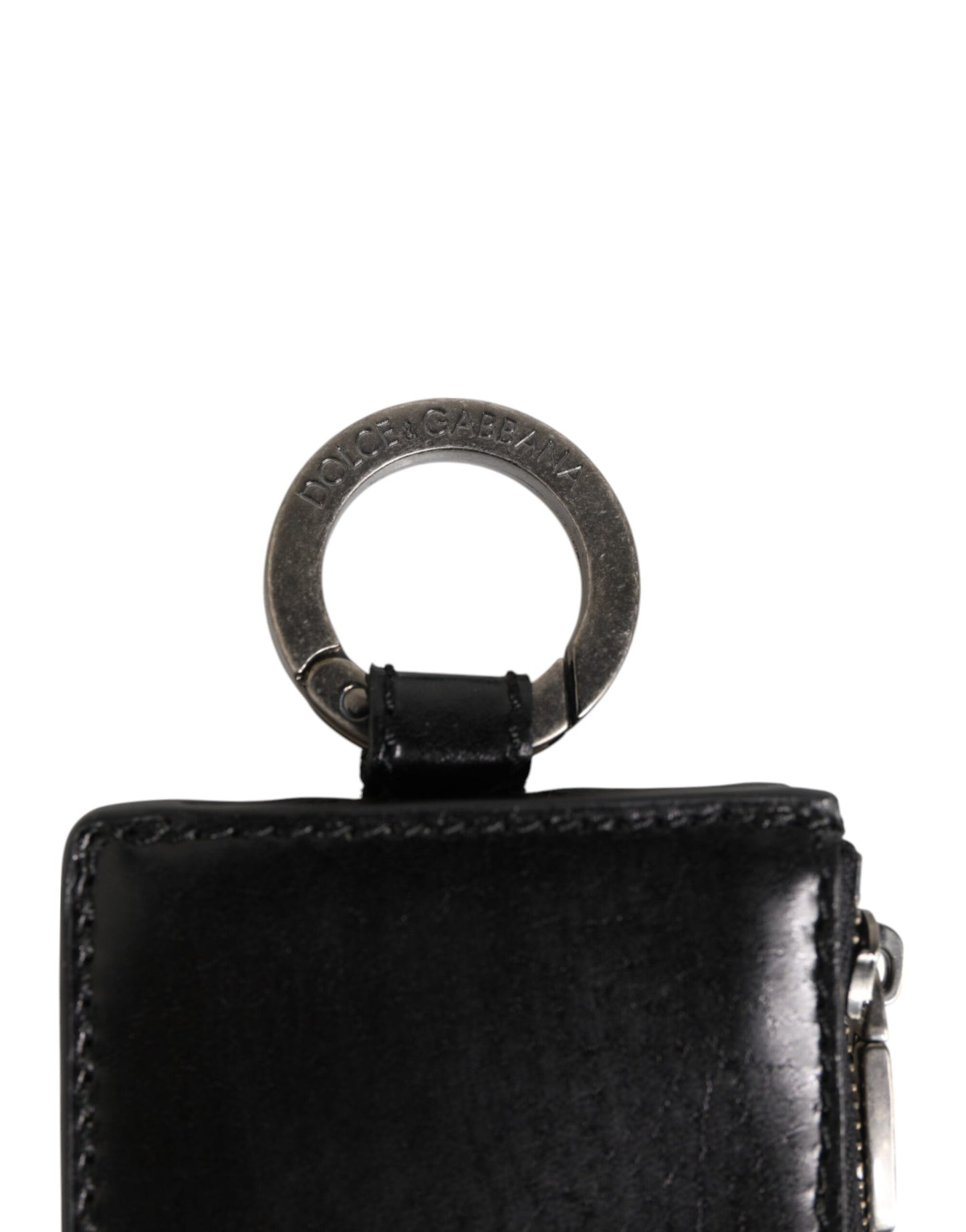 Dolce & Gabbana Black Leather Logo Embossed Lanyard Cardholder Wallet