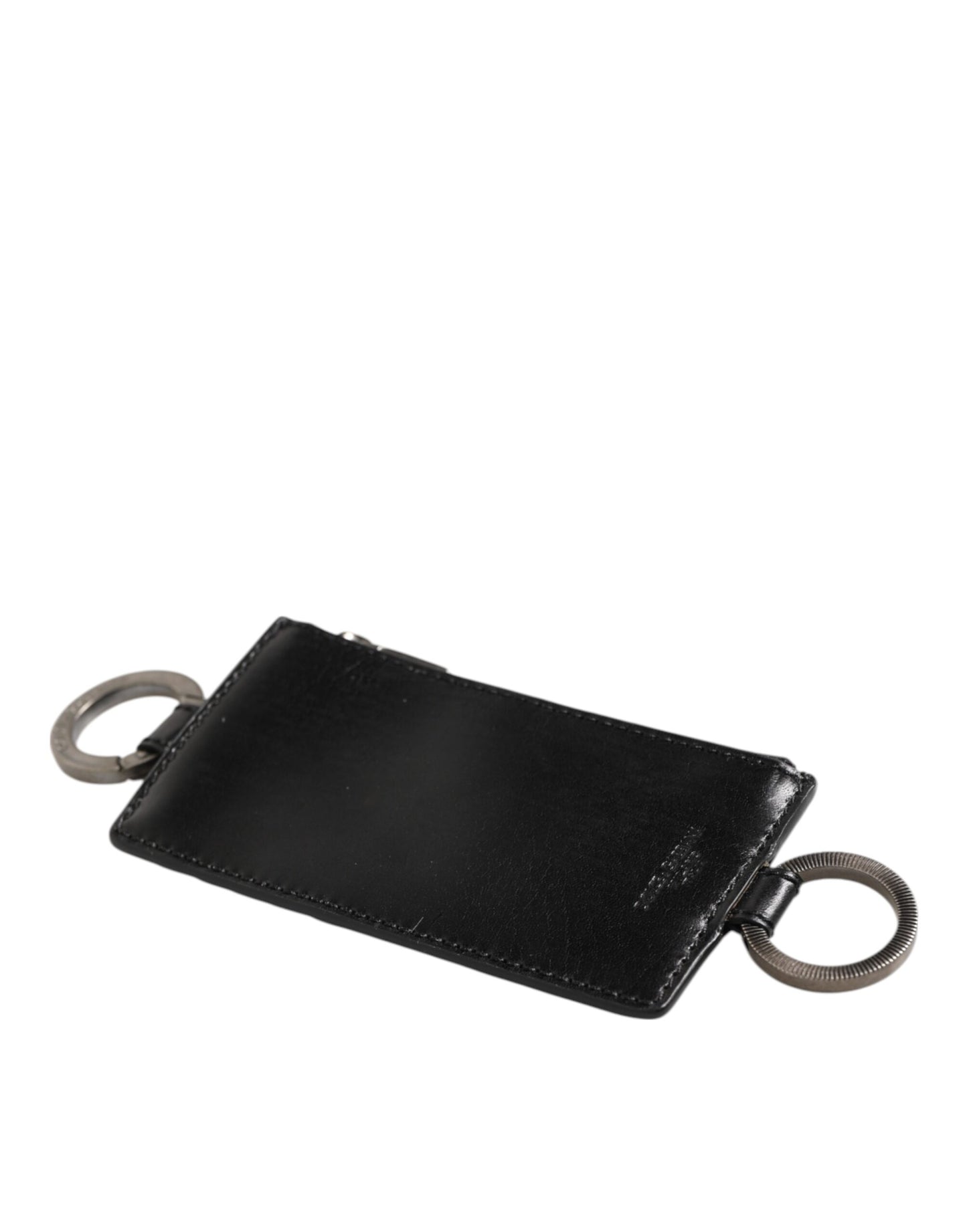 Dolce & Gabbana Black Leather Logo Embossed Lanyard Cardholder Wallet