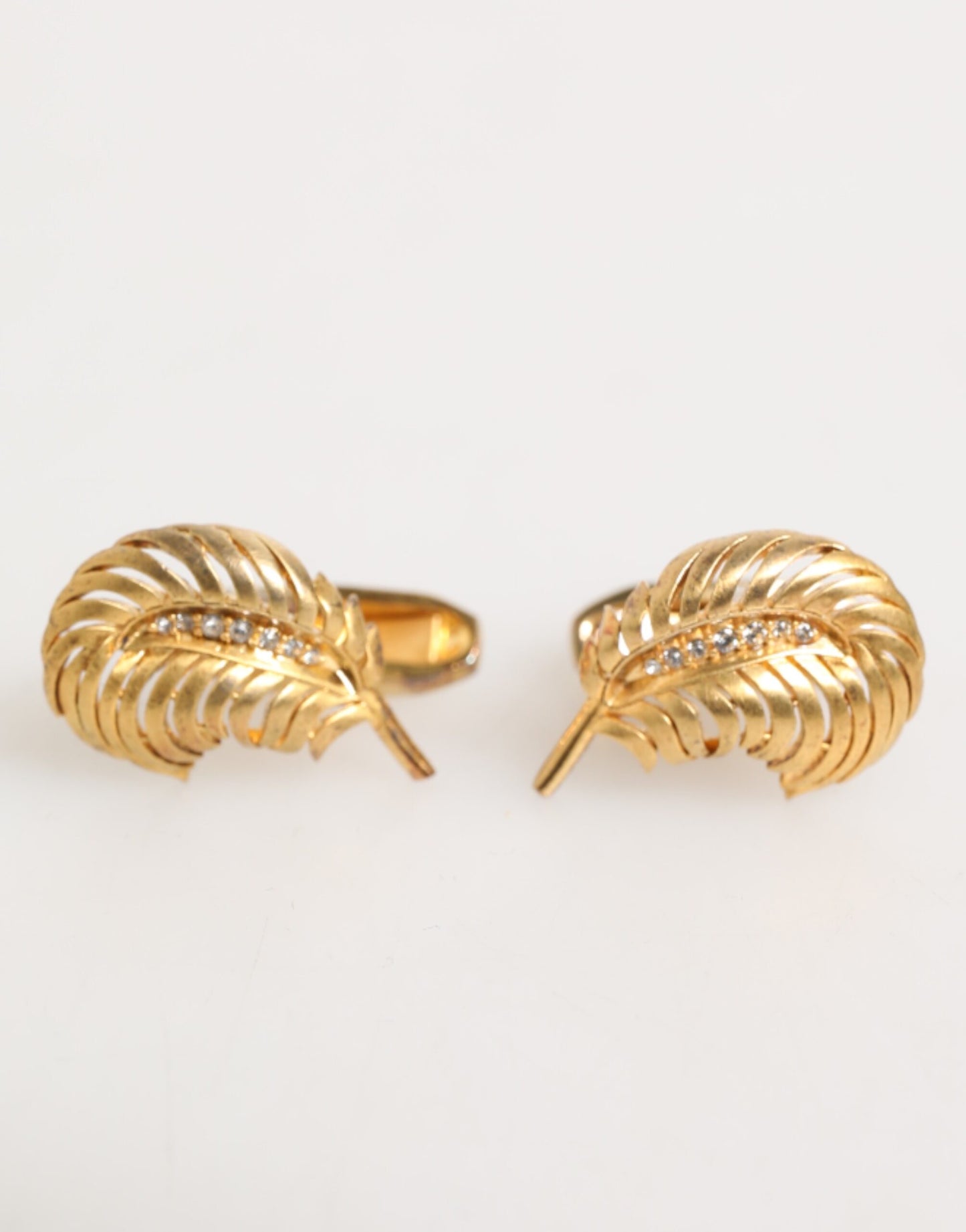 Dolce & Gabbana Gold 925 Sterling Silver Crystal Leaf Cufflink