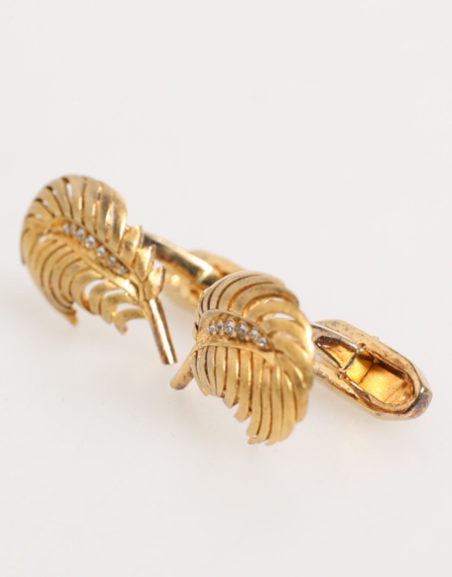 Dolce & Gabbana Gold 925 Sterling Silver Crystal Leaf Cufflink