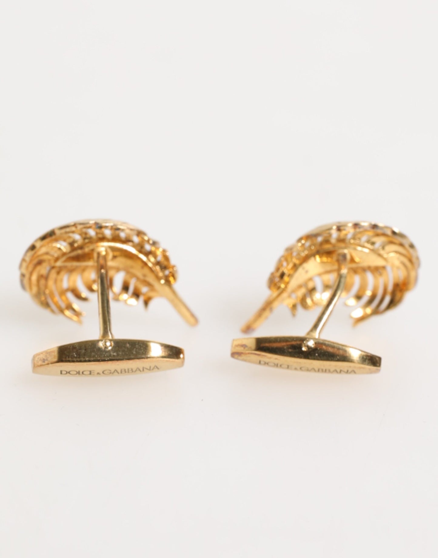 Dolce & Gabbana Gold 925 Sterling Silver Crystal Leaf Cufflink