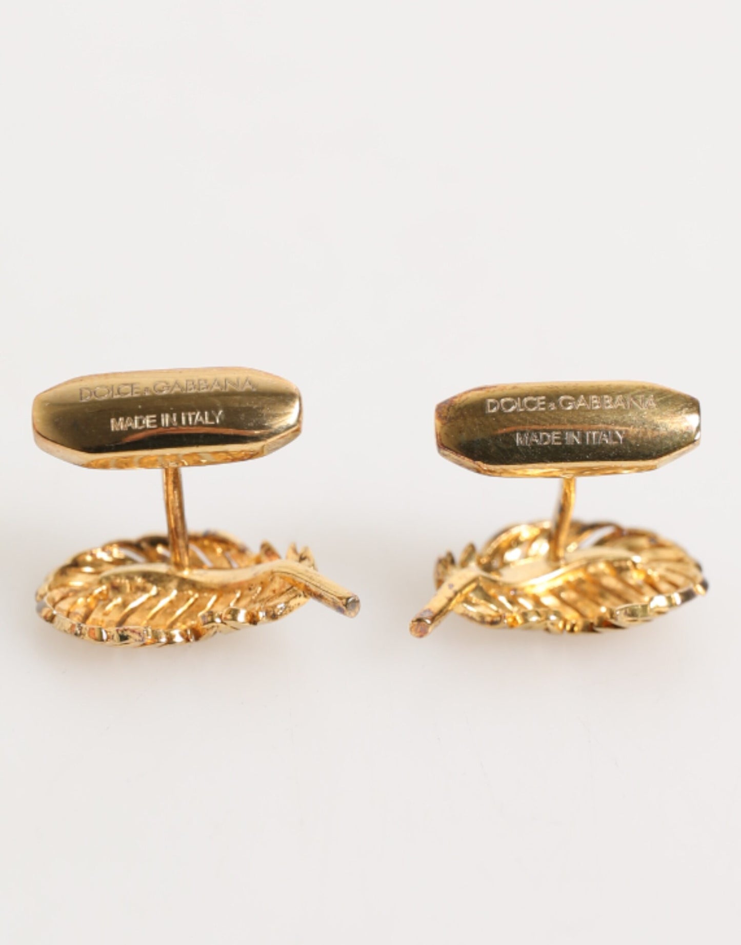Dolce & Gabbana Gold 925 Sterling Silver Crystal Leaf Cufflink