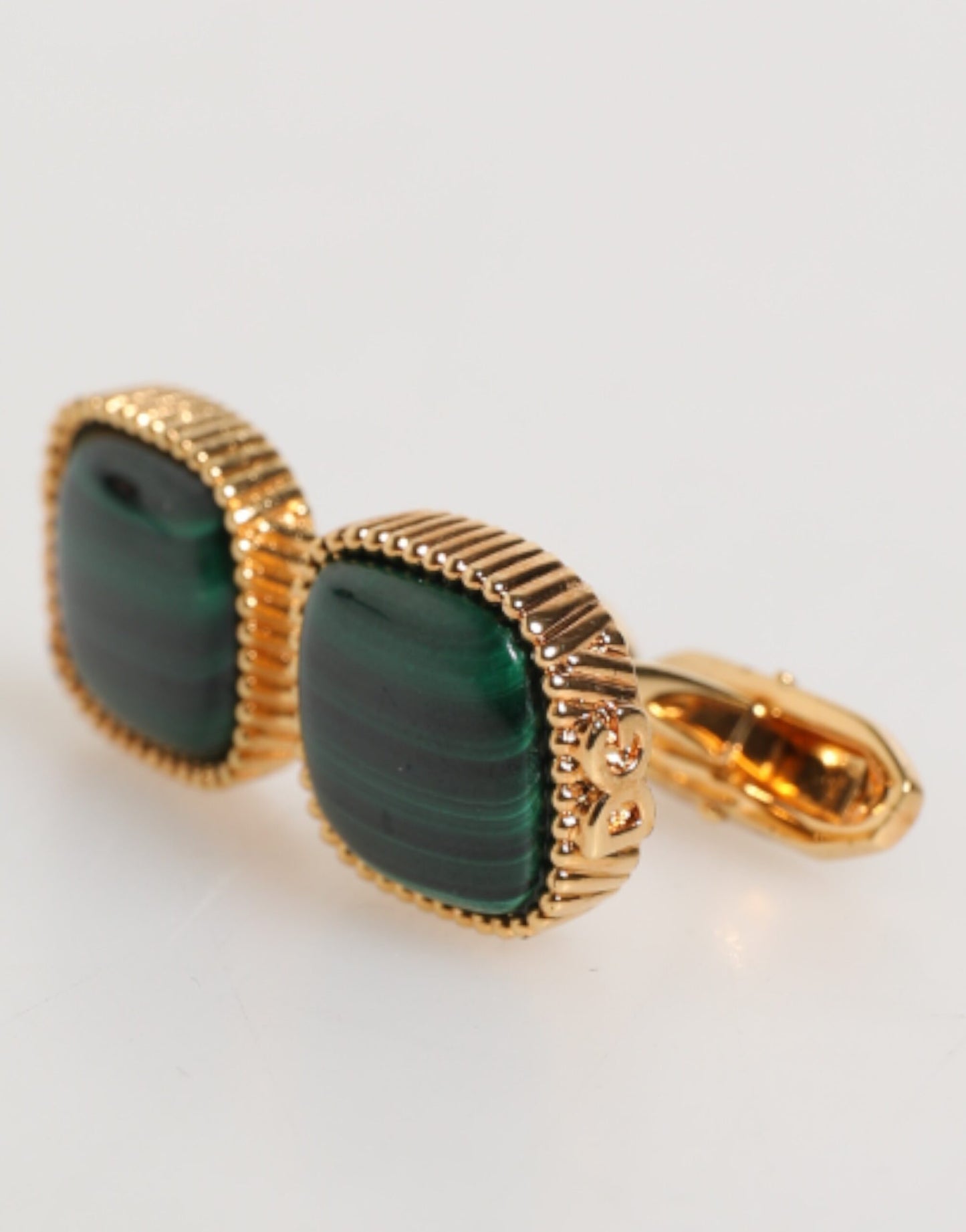 Dolce & Gabbana Gold Malachite Green Stone Square Men's Cufflinks