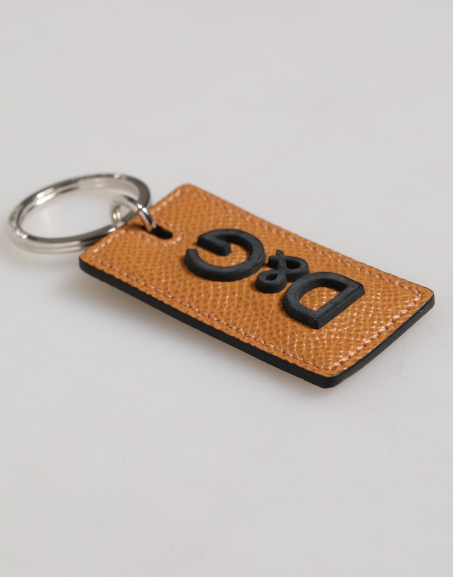 Dolce & Gabbana Brown Leather Logo Metal Ring Keychain Holder for Men