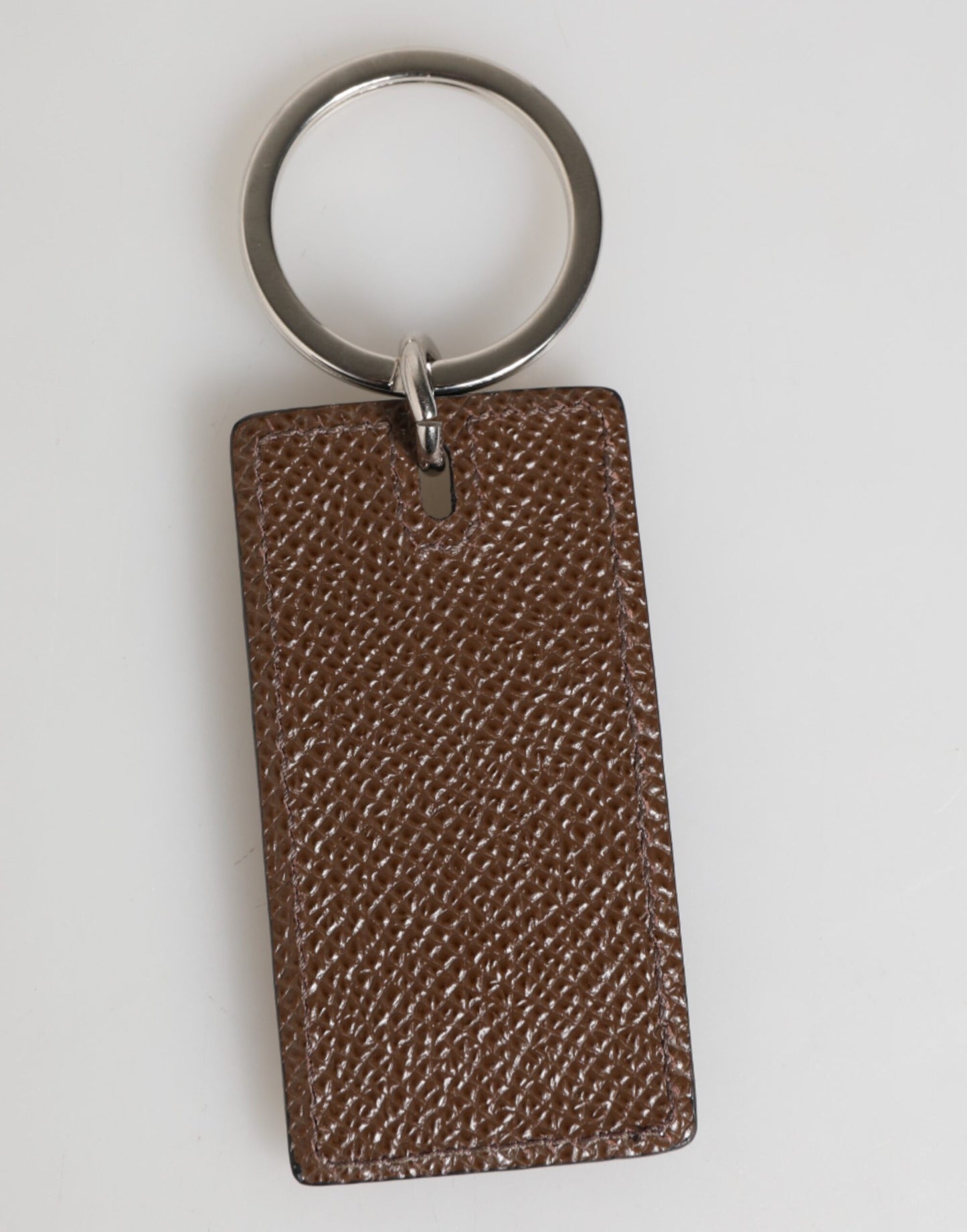 Dolce & Gabbana Dark Brown Leather Logo Metal Ring Keychain Holder