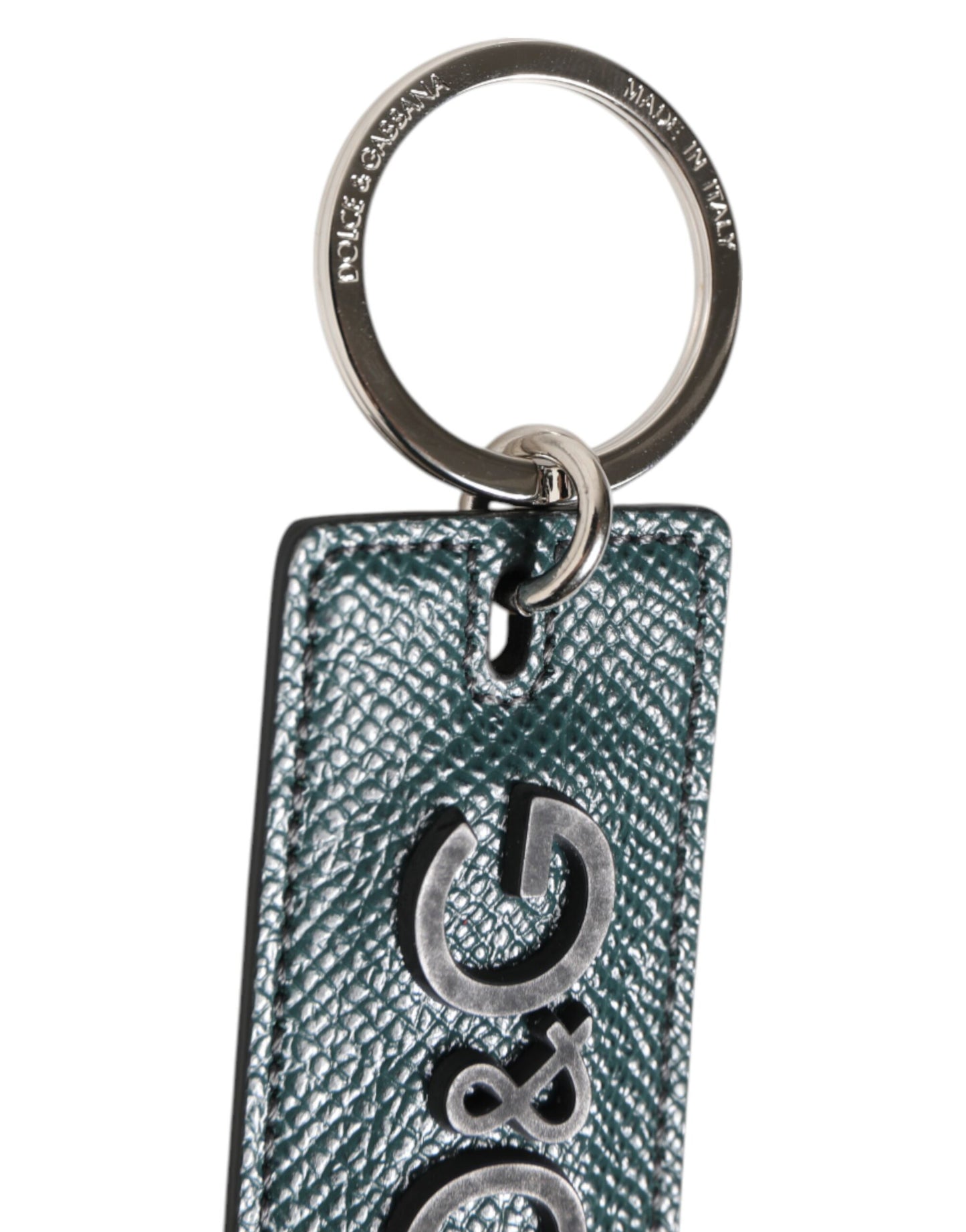 Dolce & Gabbana Army Green Leather Logo Metal Ring Keychain