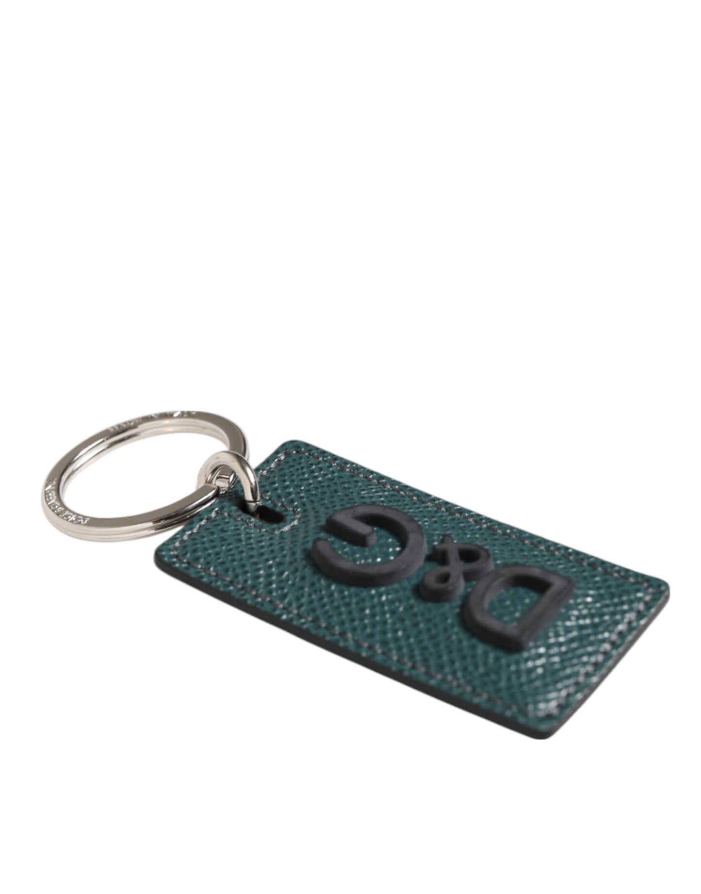 Dolce & Gabbana Army Green Leather Logo Metal Ring Keychain