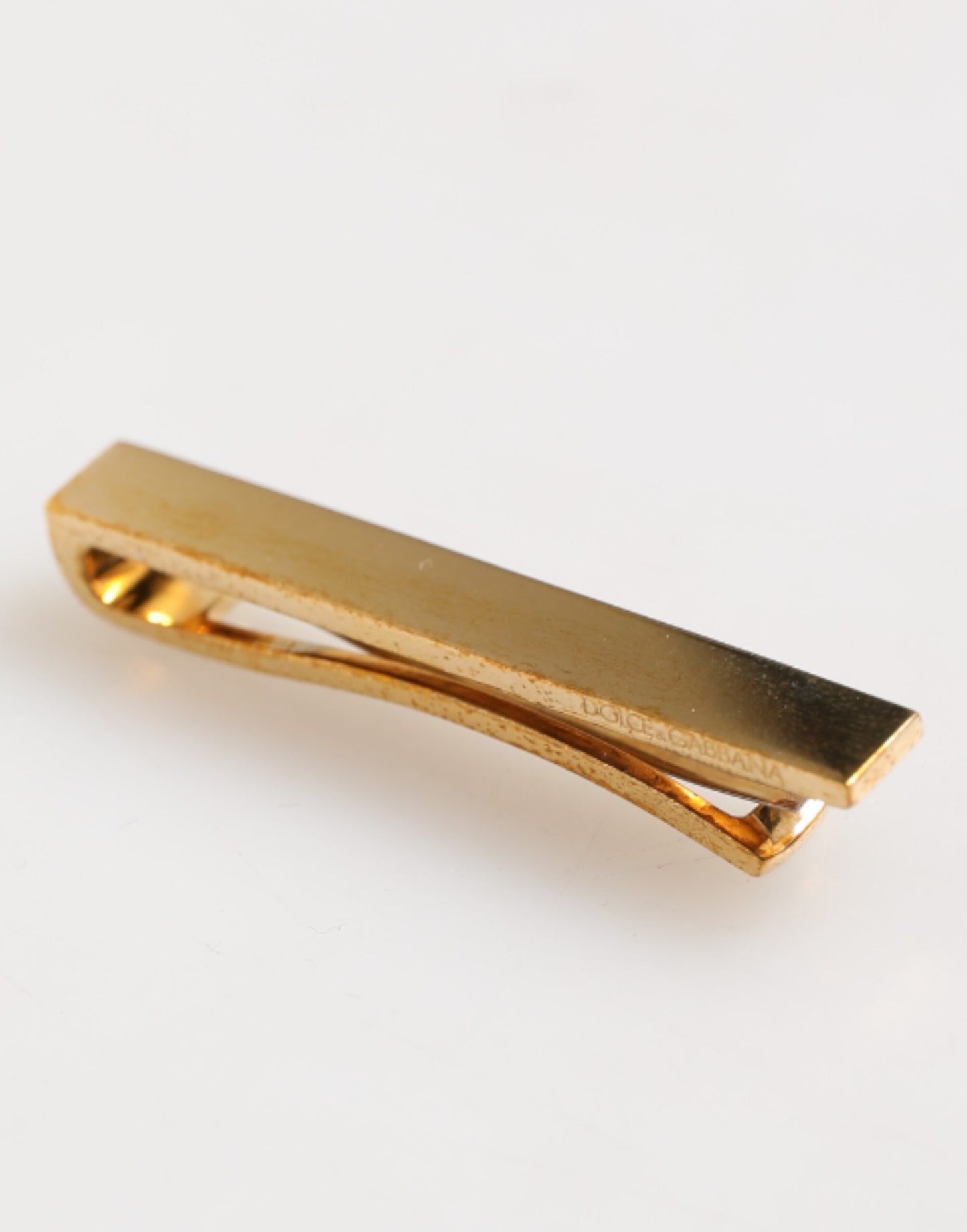 Dolce & Gabbana Gold Tone Brass Logo Branded Tie Clip Bar for Men