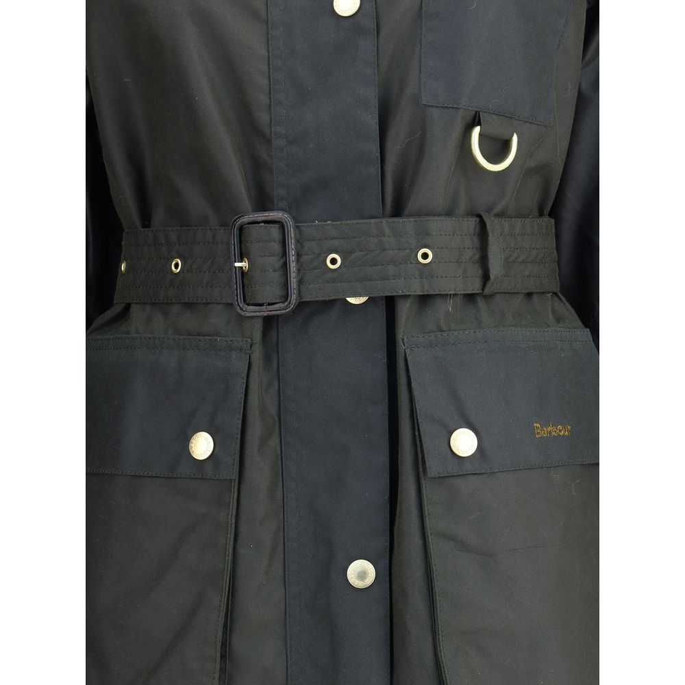 Barbour Dark Green Milda Waxed Trench Coat
