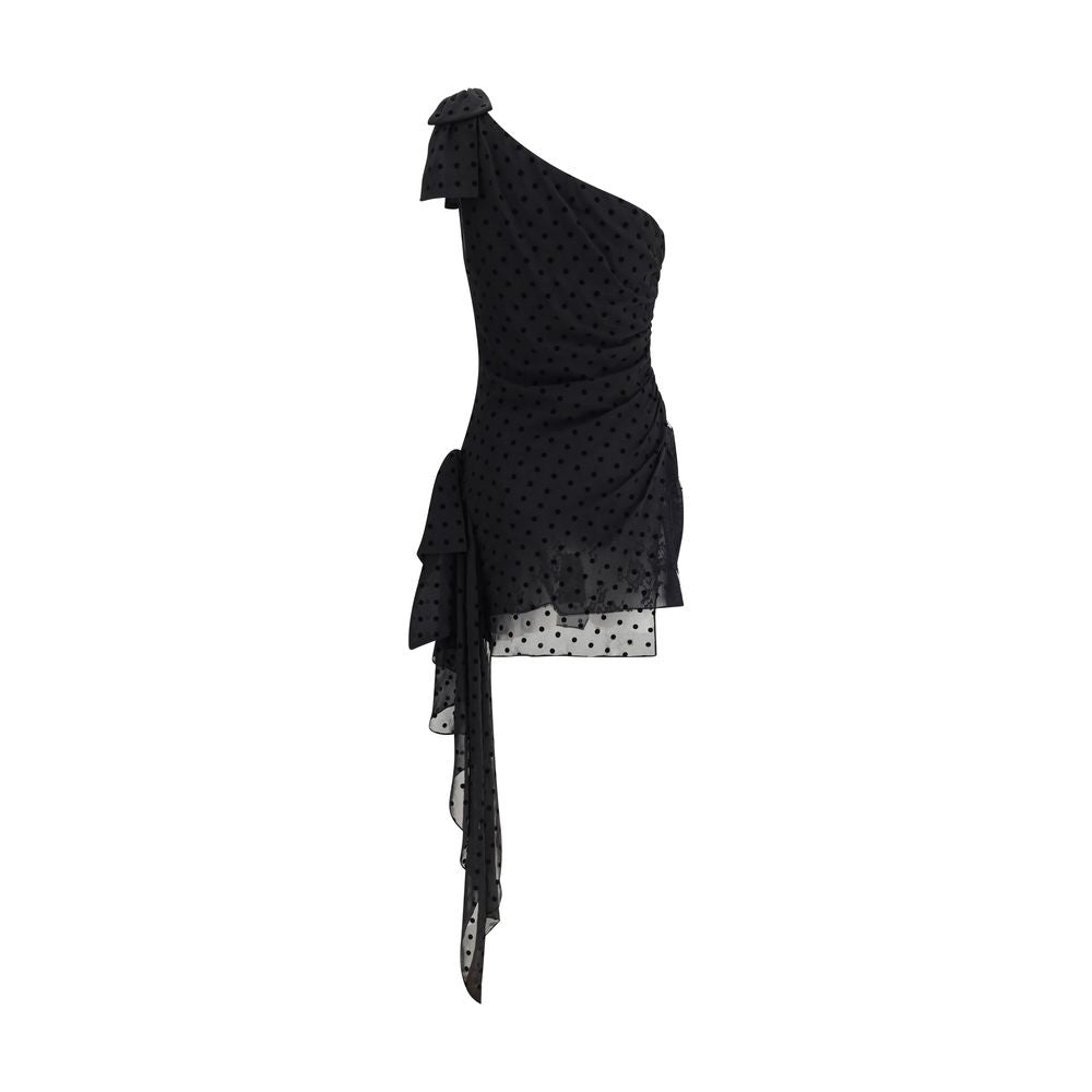 Alessandra Rich Black Polka-dot One-shoulder Dress