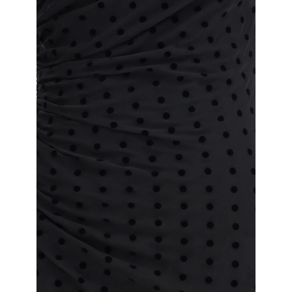 Alessandra Rich Black Polka-dot One-shoulder Dress