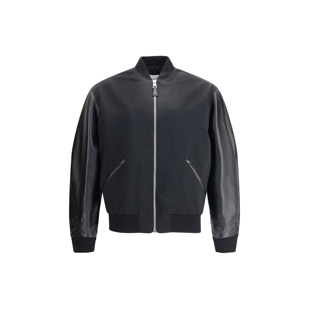 Givenchy Black Bomber Jacket for Men in Satin and Nappa Leather