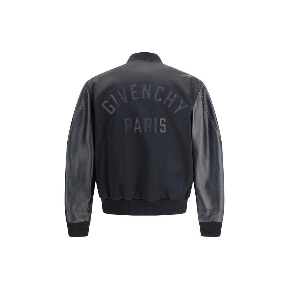 Givenchy Black Bomber Jacket for Men in Satin and Nappa Leather