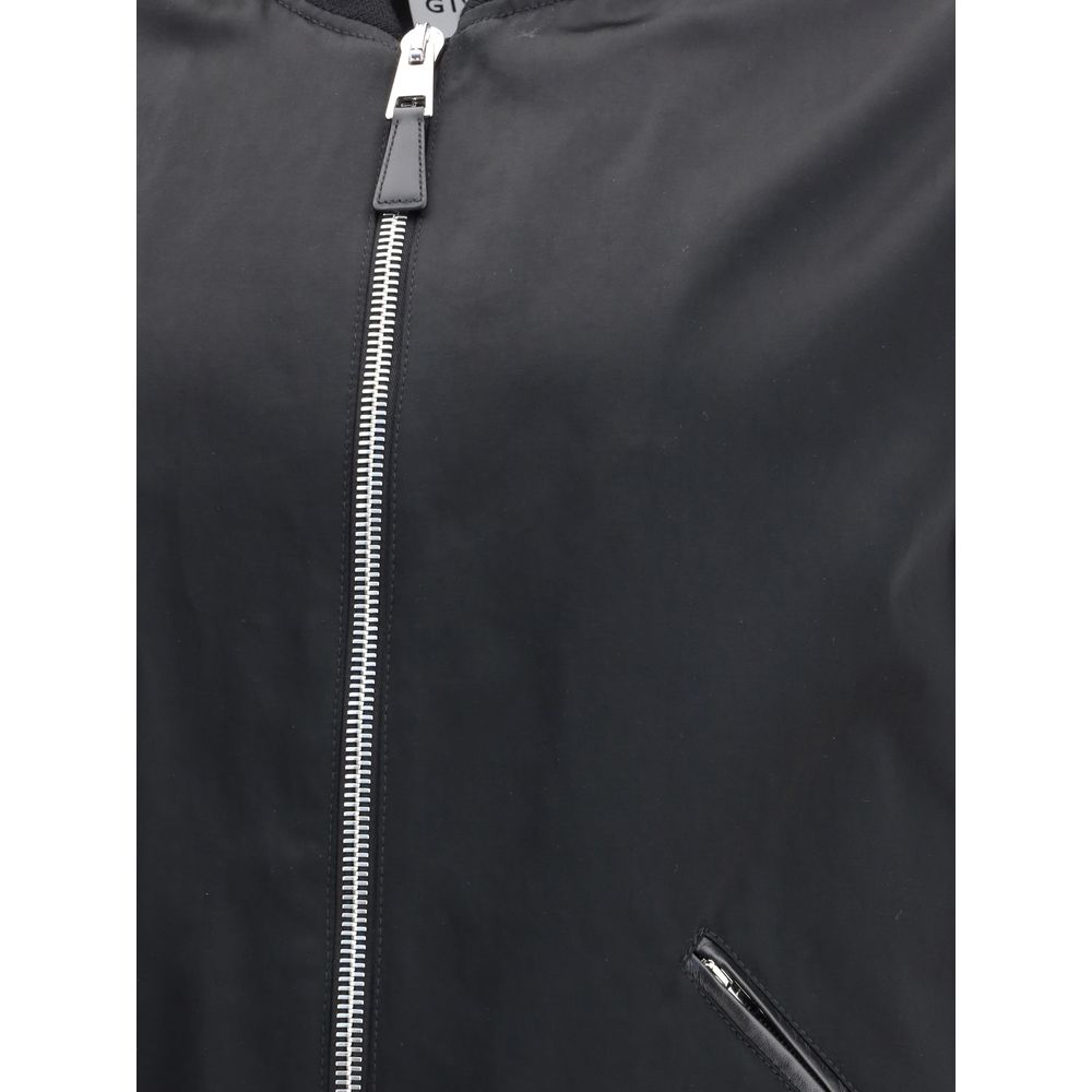 Givenchy Black Bomber Jacket for Men in Satin and Nappa Leather