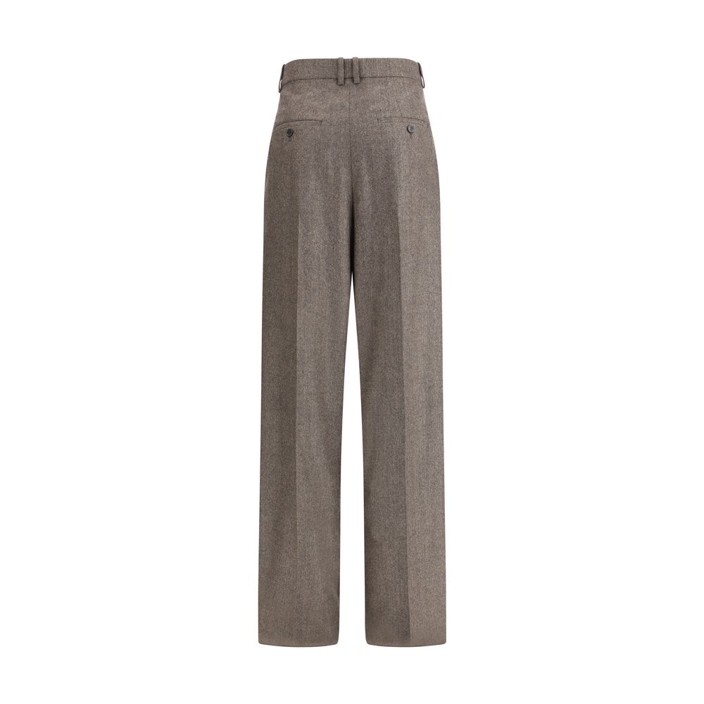 Saint Laurent Wool Herringbone Pattern Wide Leg Pants