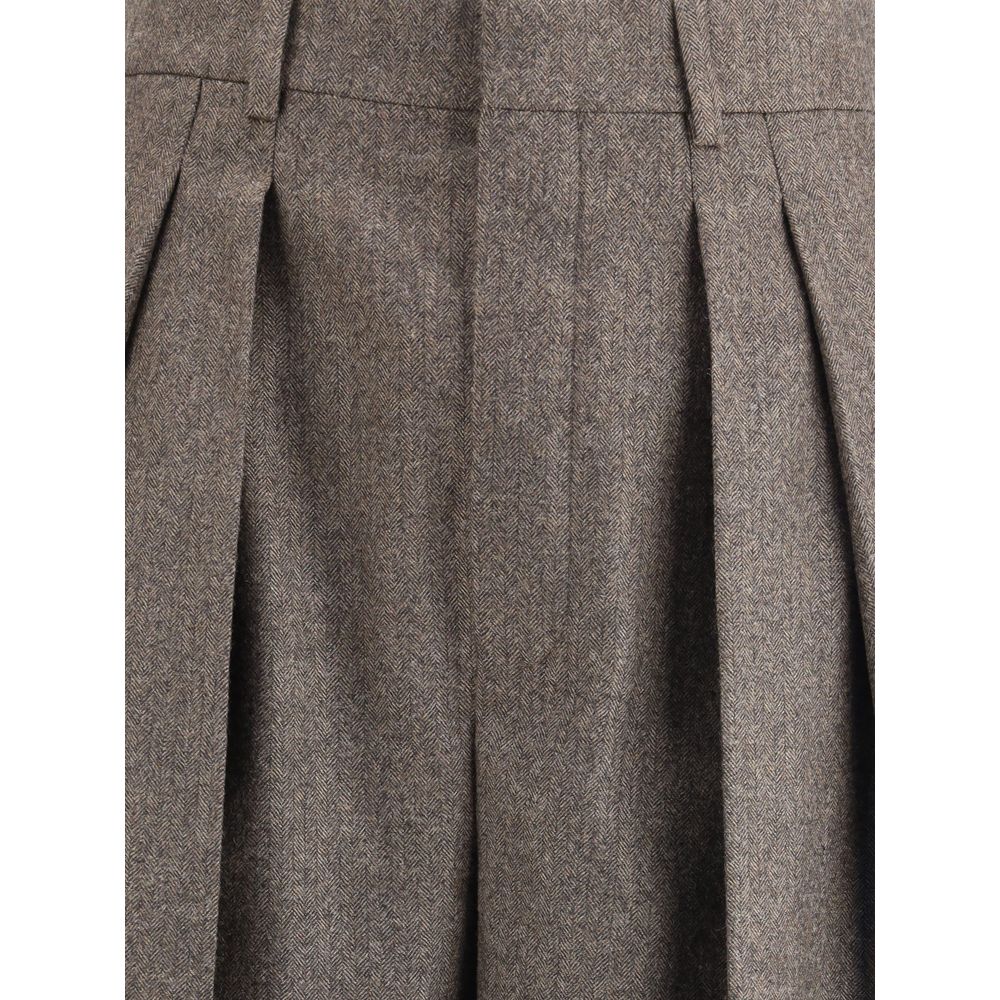 Saint Laurent Wool Herringbone Pattern Wide Leg Pants