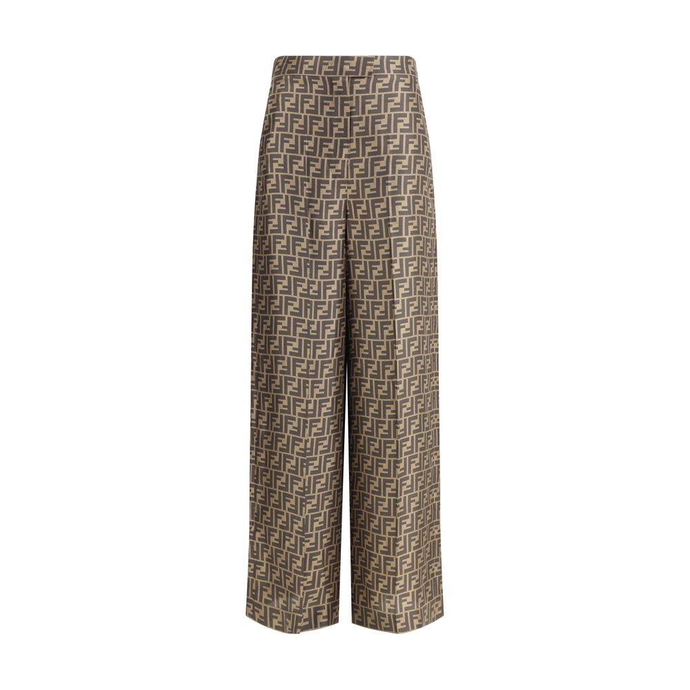 Fendi Monogram Pattern Silk Pants