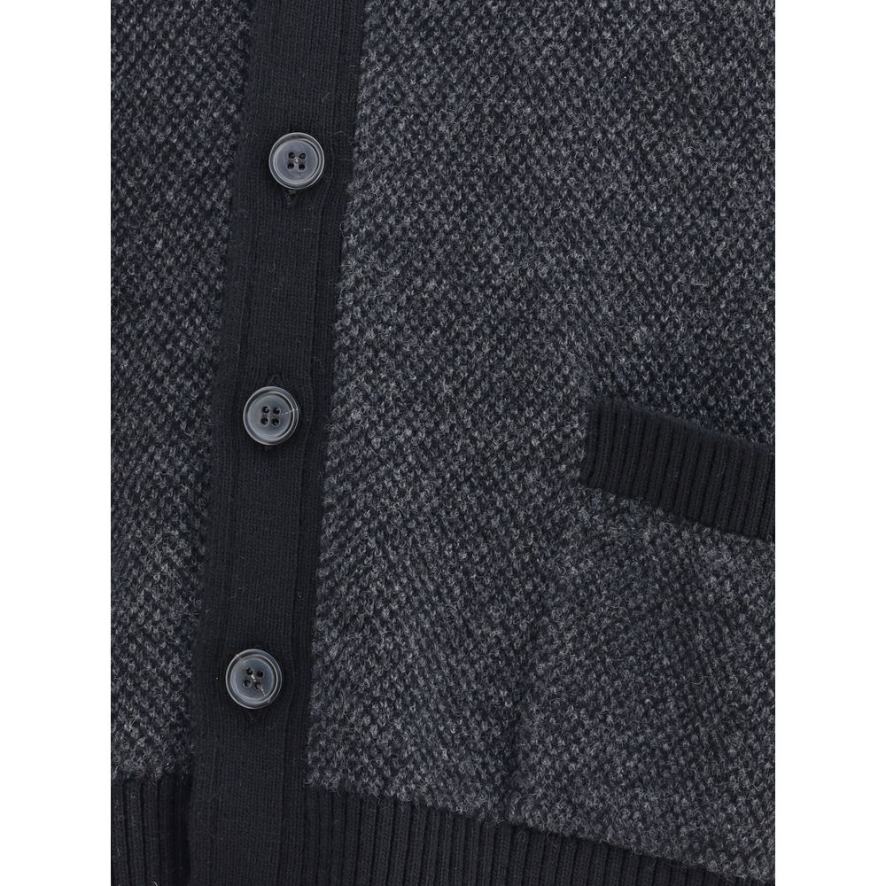 Thom Browne Textured Stitch V Neck Cardigan in Washe