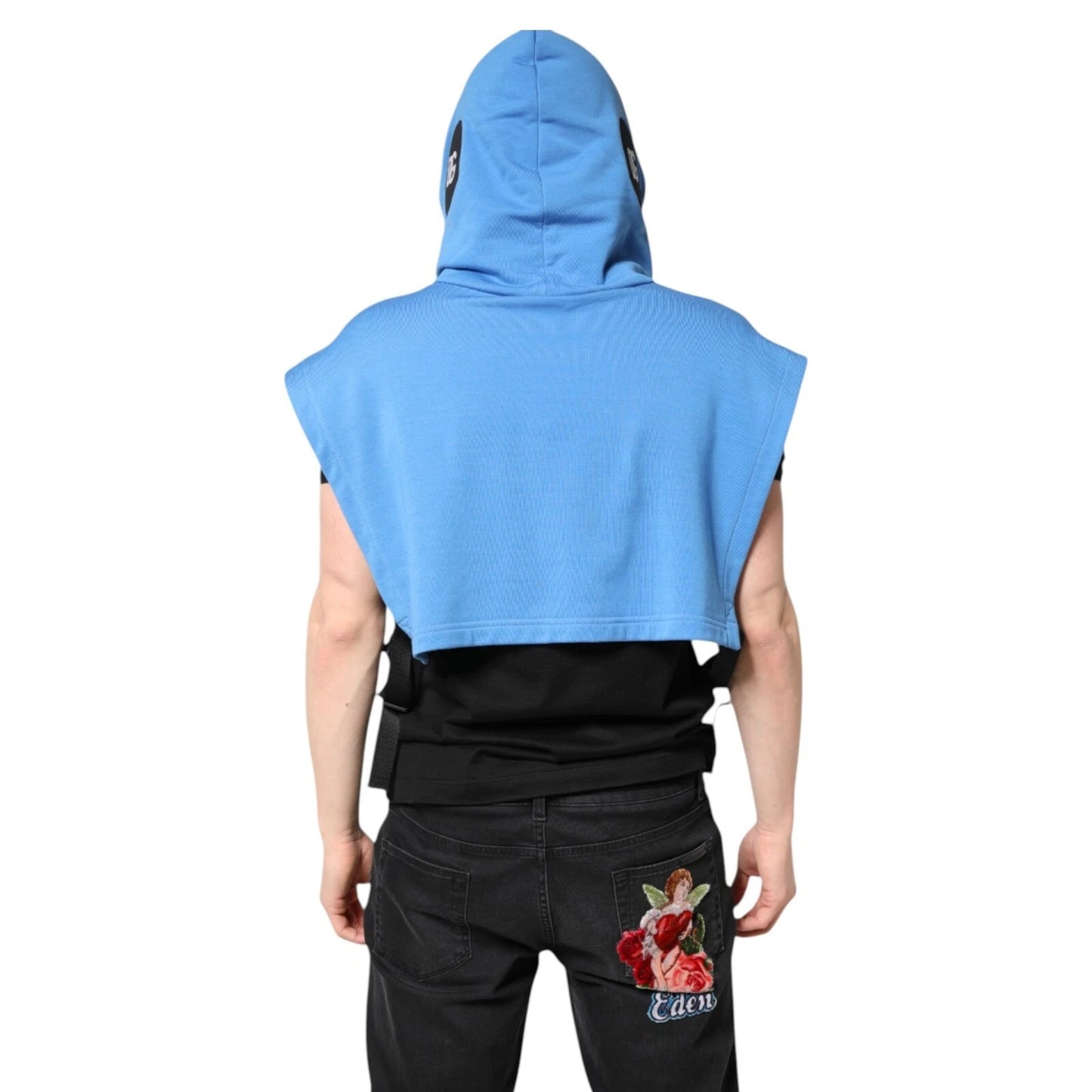 Dolce & Gabbana Blue Cotton Hooded Sportswear Vest