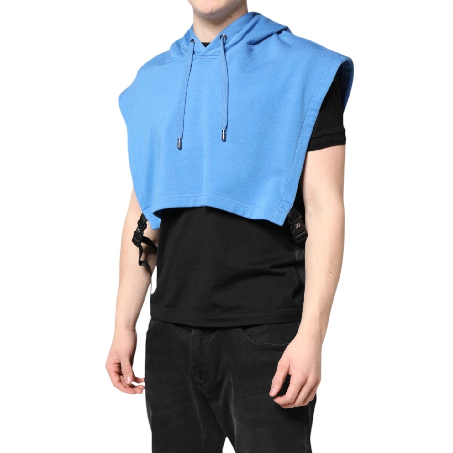 Dolce & Gabbana Blue Cotton Hooded Sportswear Vest