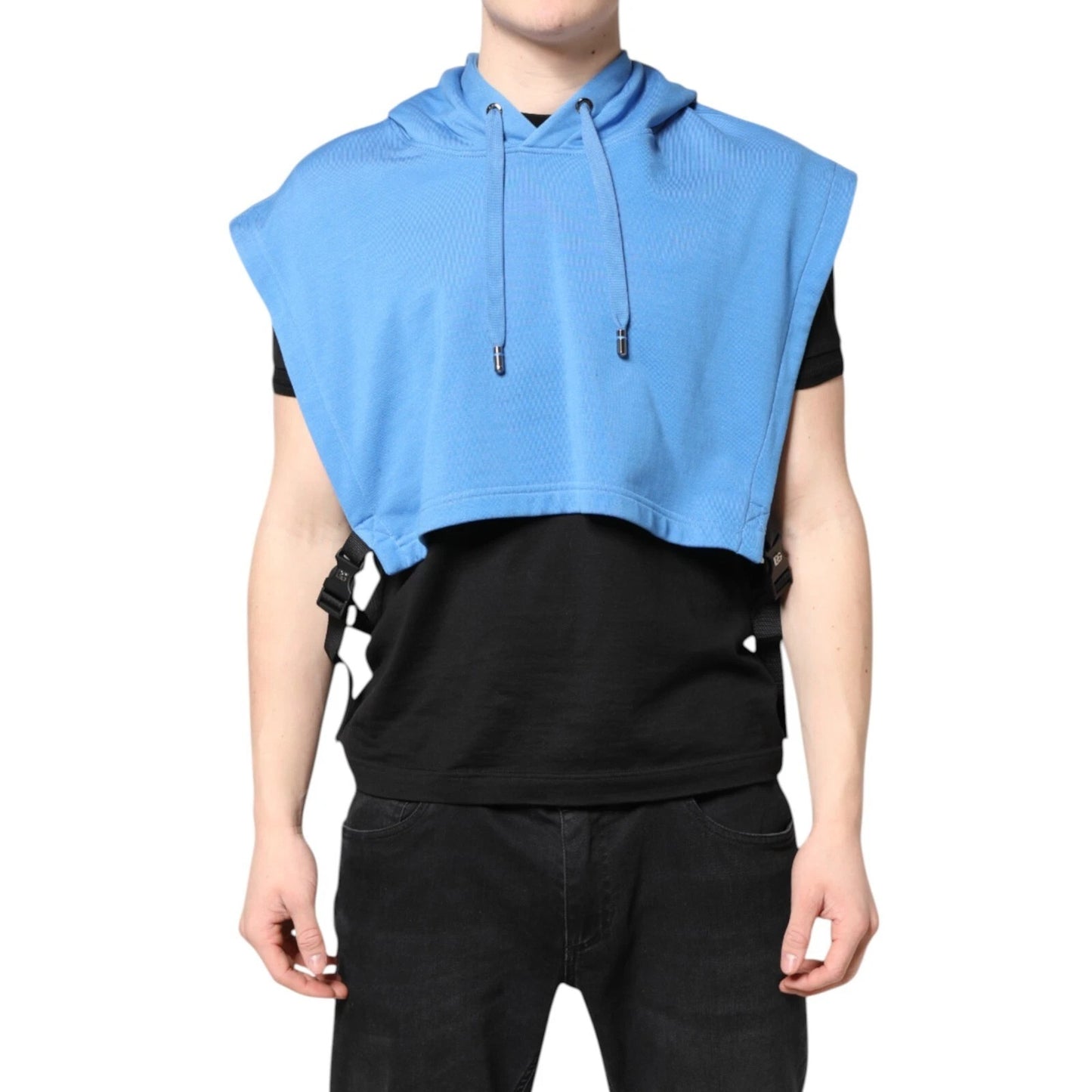 Dolce & Gabbana Blue Cotton Hooded Sportswear Vest