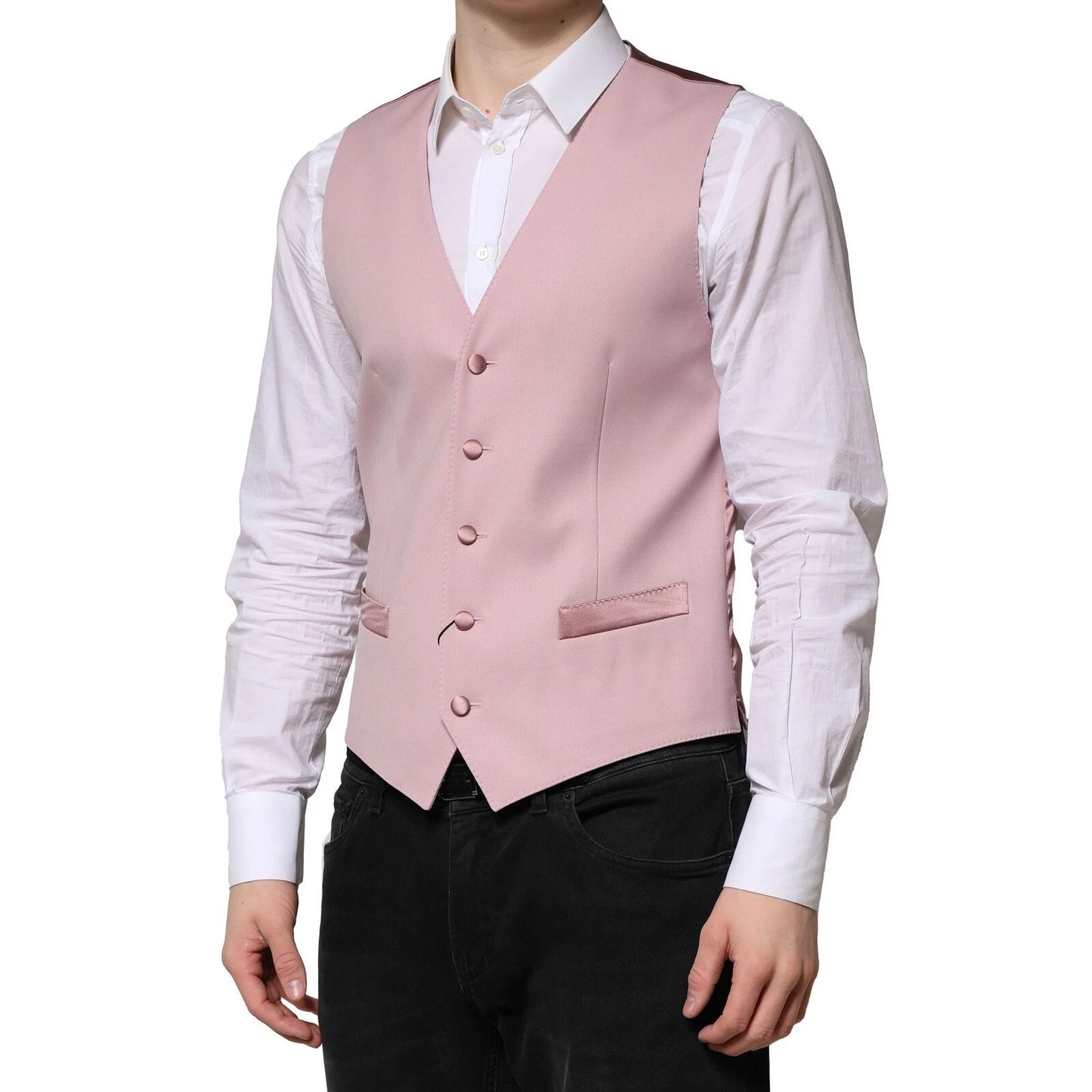Dolce & Gabbana Pink Wool Formal Waistcoat Vest