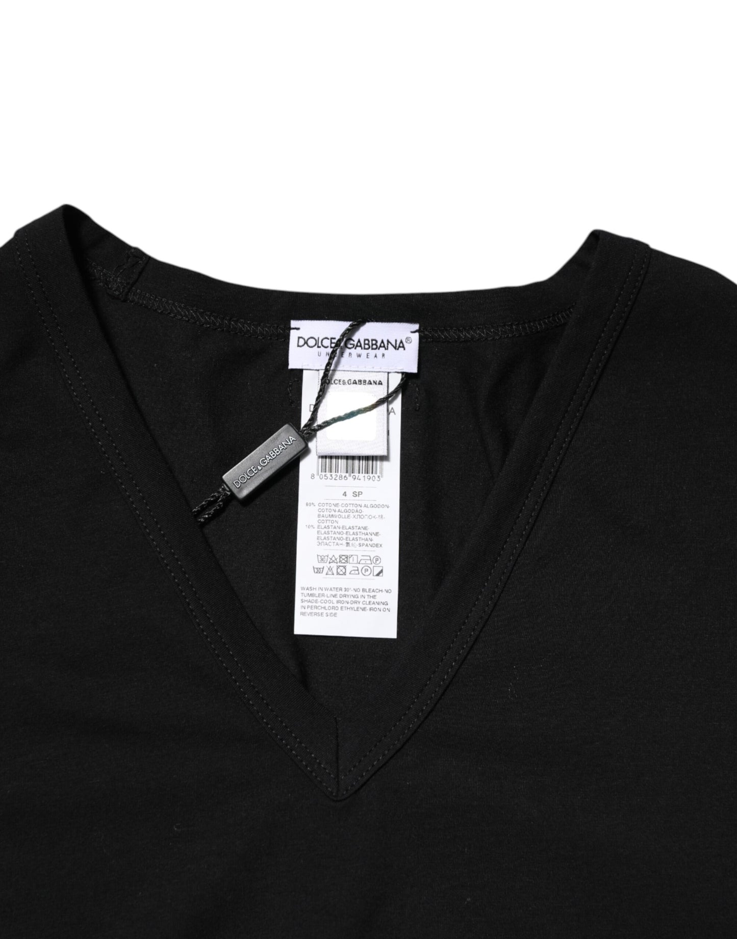 Dolce & Gabbana Black Cotton Slim Fit V-Neck T-Shirt for Men