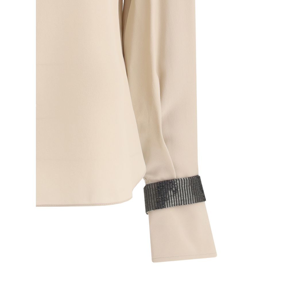 Brunello Cucinelli Silk Turtleneck Blouse with Precious Bracelets