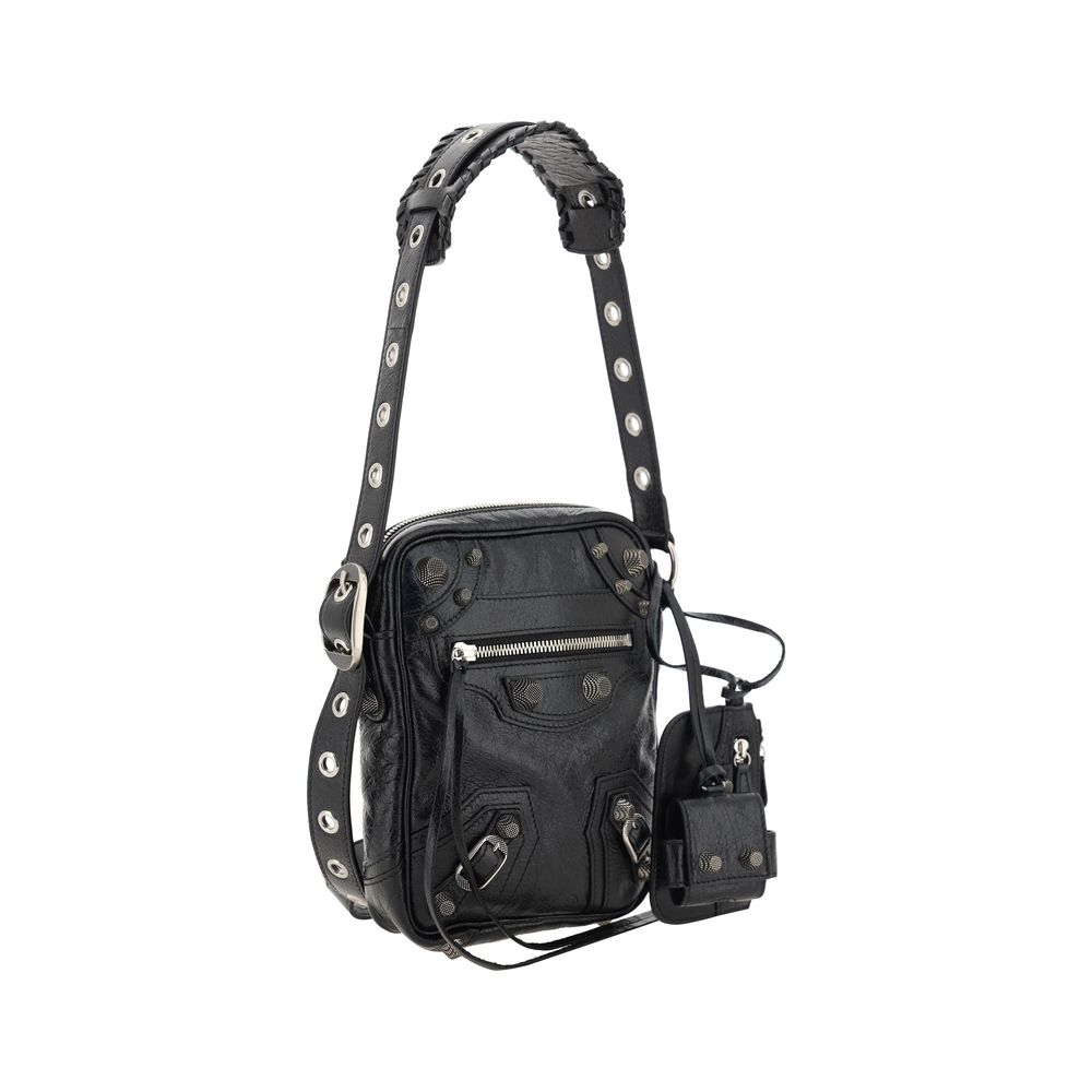 Balenciaga Black Leather Le Cagole Messenger Crossbody Bag for Men
