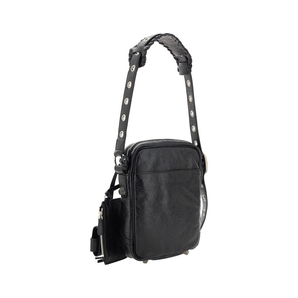Balenciaga Black Leather Le Cagole Messenger Crossbody Bag for Men