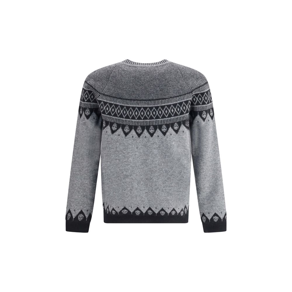 Alexander McQueen Grey Jacquard Sweater with Skulls for Men