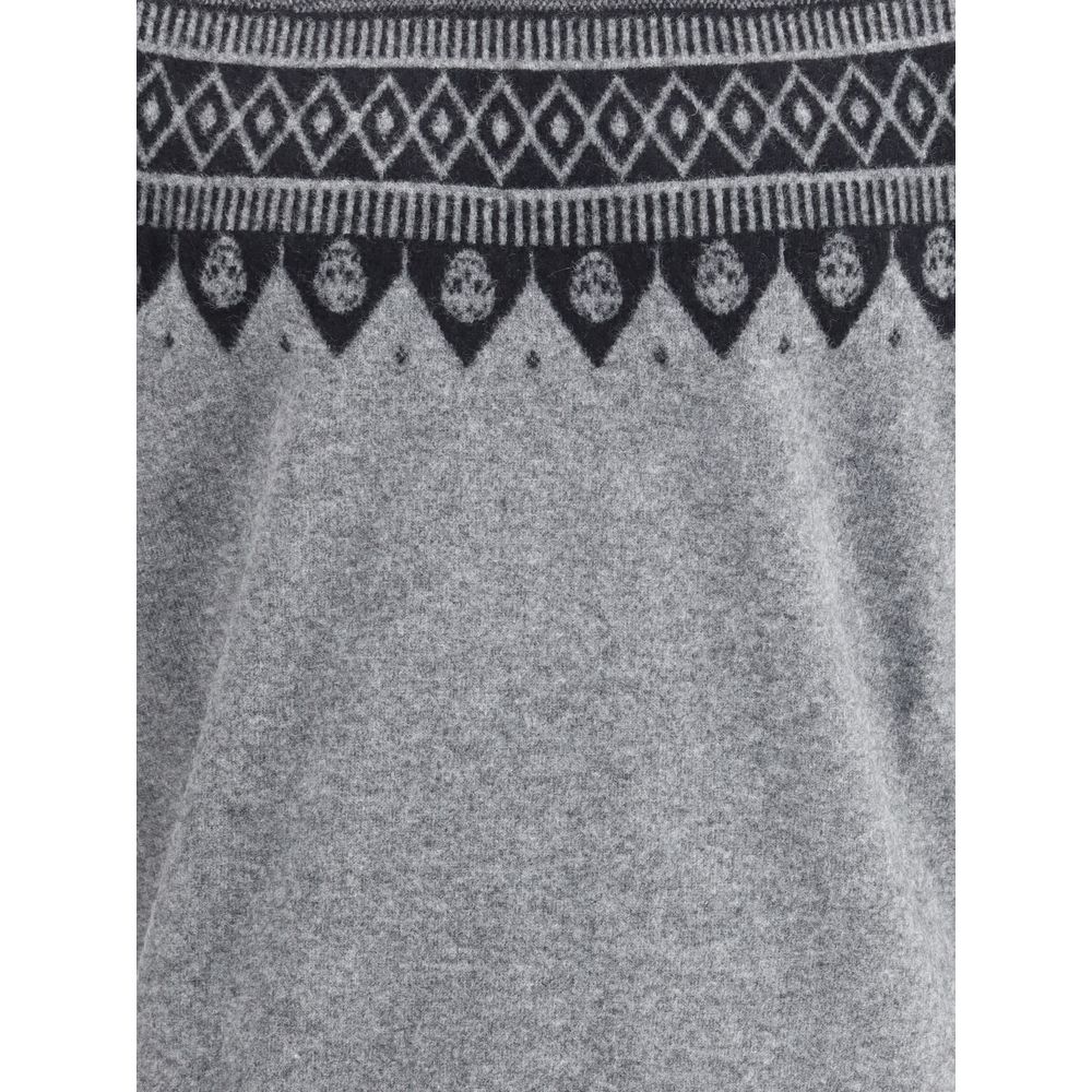 Alexander McQueen Grey Jacquard Sweater with Skulls for Men