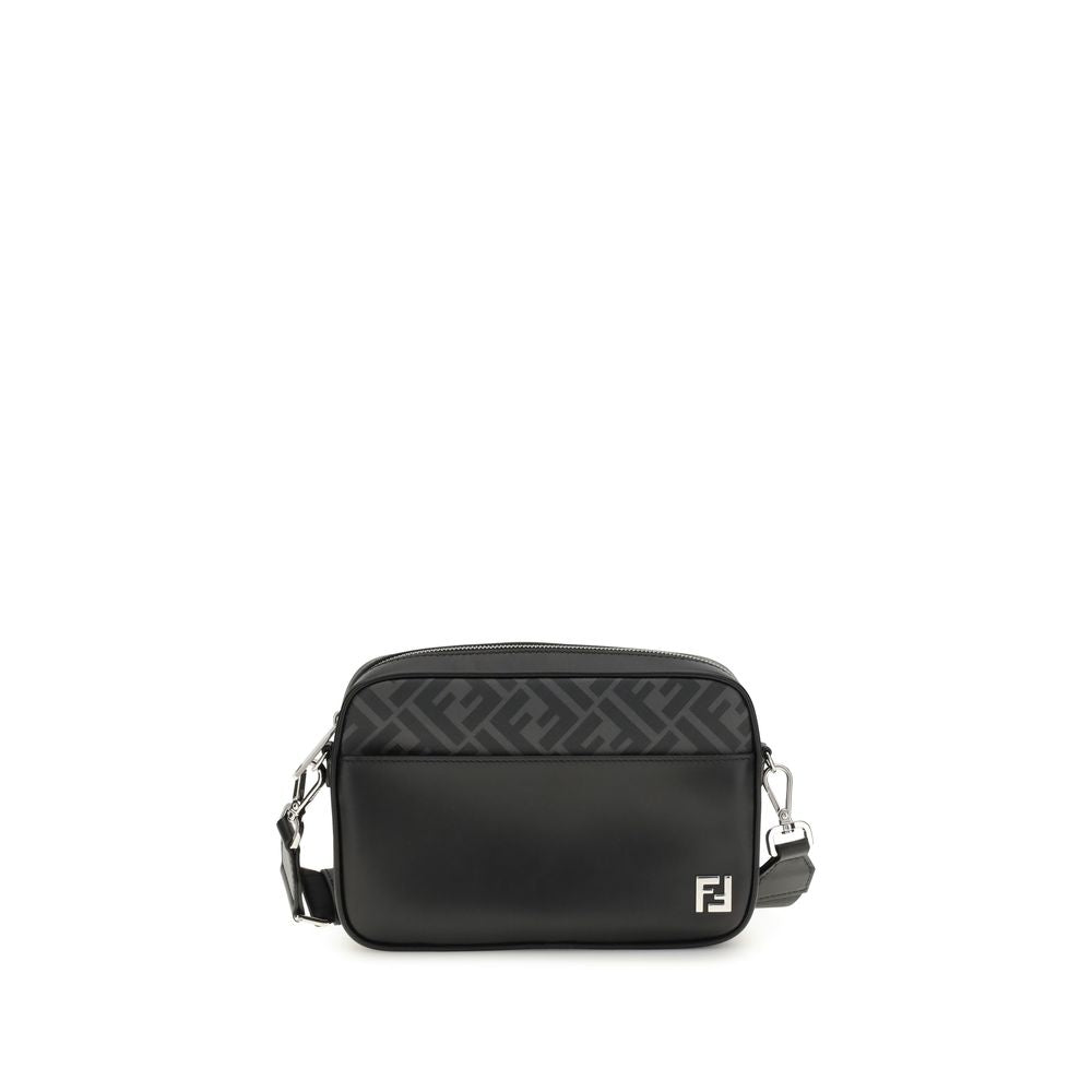 Fendi FF Leather and Canvas Shoulder Bag