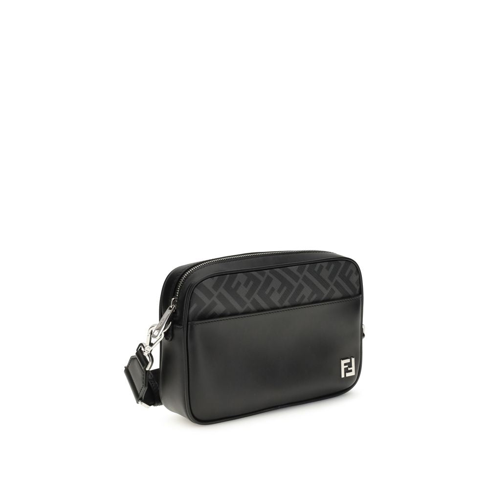 Fendi FF Leather and Canvas Shoulder Bag