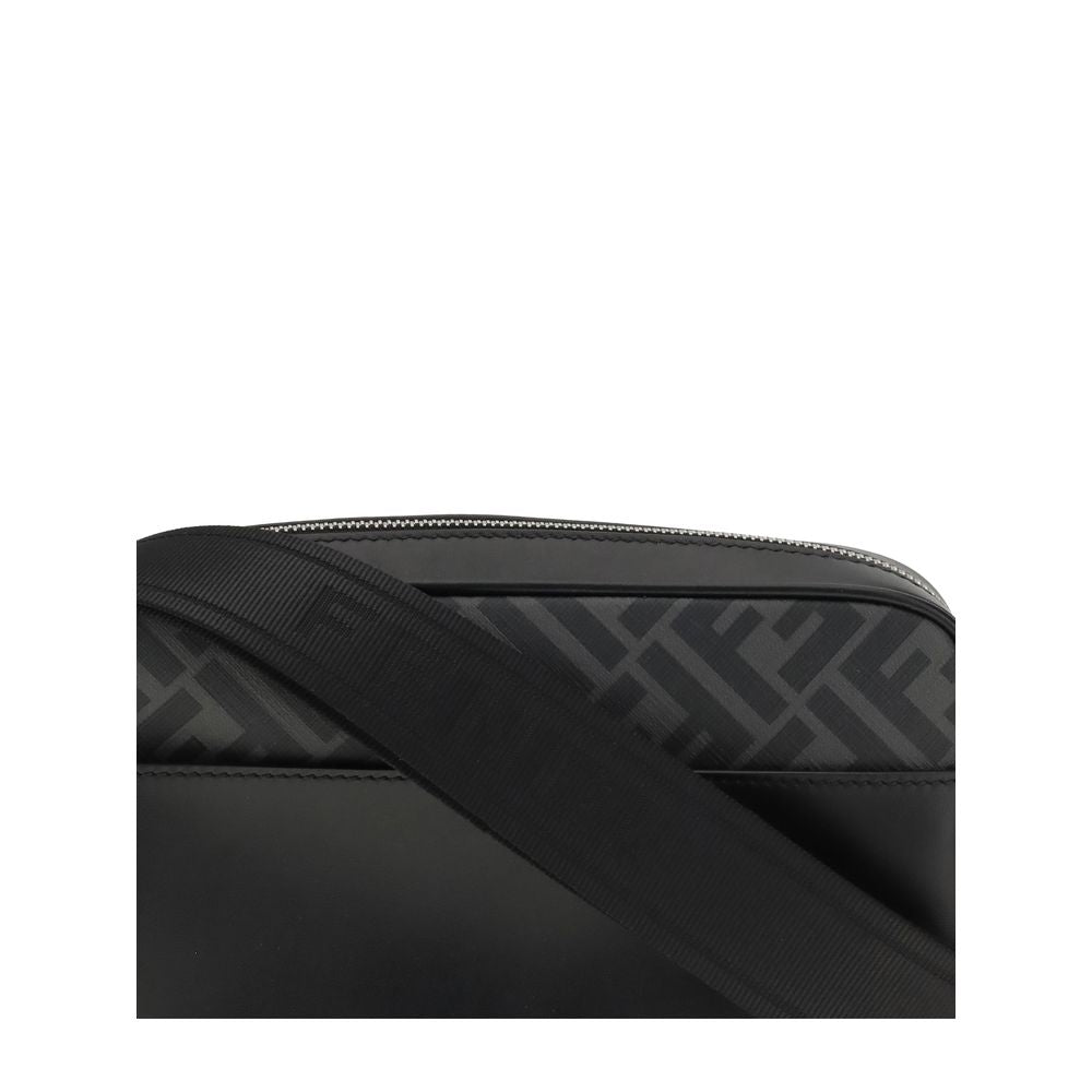 Fendi FF Leather and Canvas Shoulder Bag
