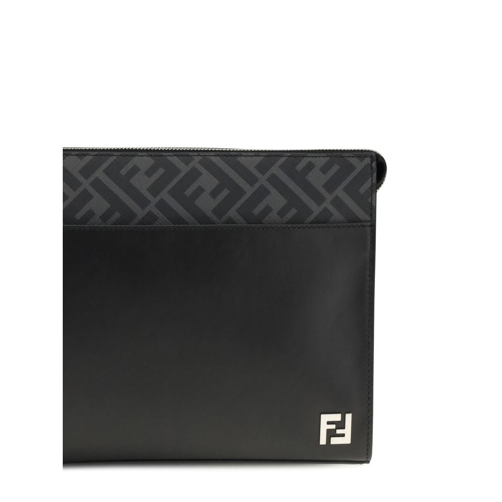Fendi Leather FF Canvas Pouch