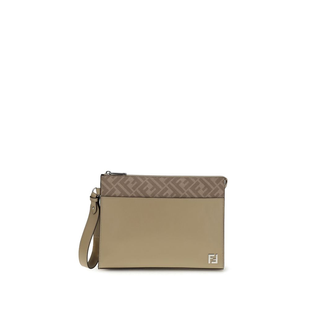 Fendi Leather and FF Canvas Clutch