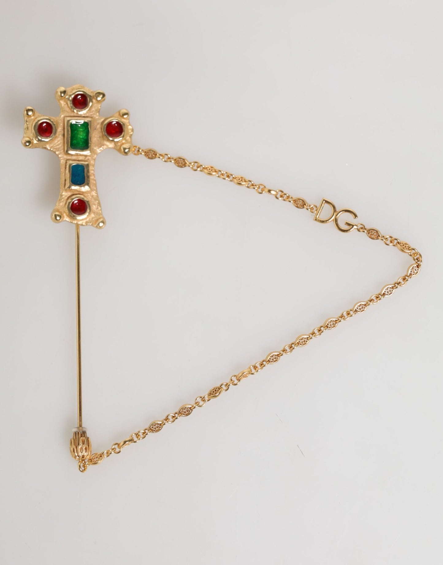 Dolce & Gabbana Lapel Pin Cross Logo Gold Chain Brooch for Men