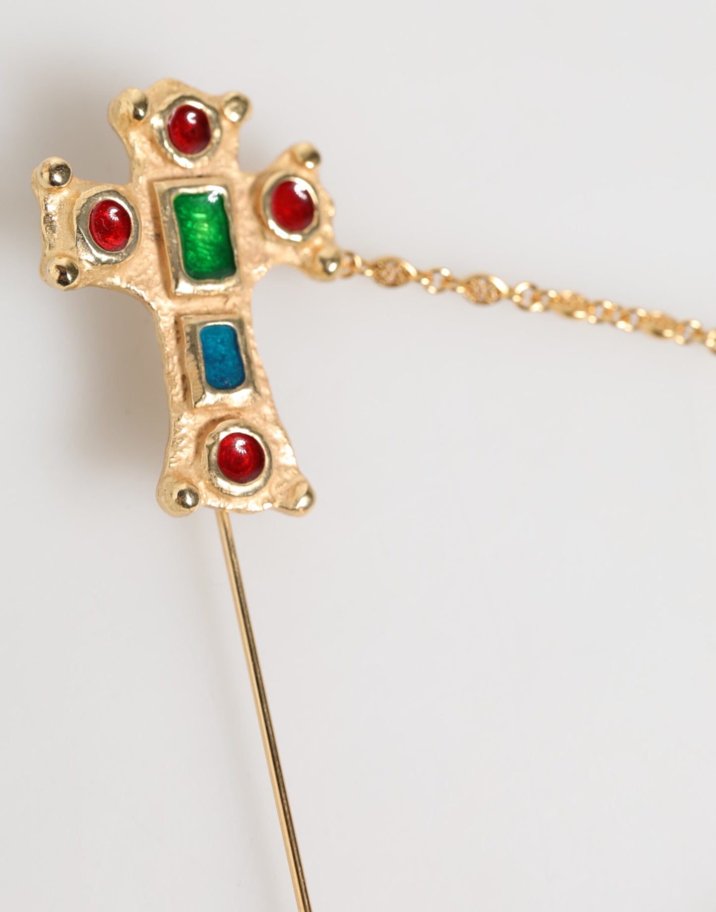 Dolce & Gabbana Lapel Pin Cross Logo Gold Chain Brooch for Men