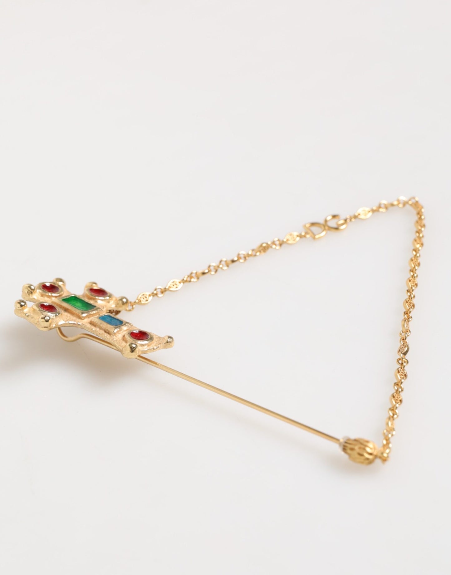 Dolce & Gabbana Lapel Pin Cross Logo Gold Chain Brooch for Men
