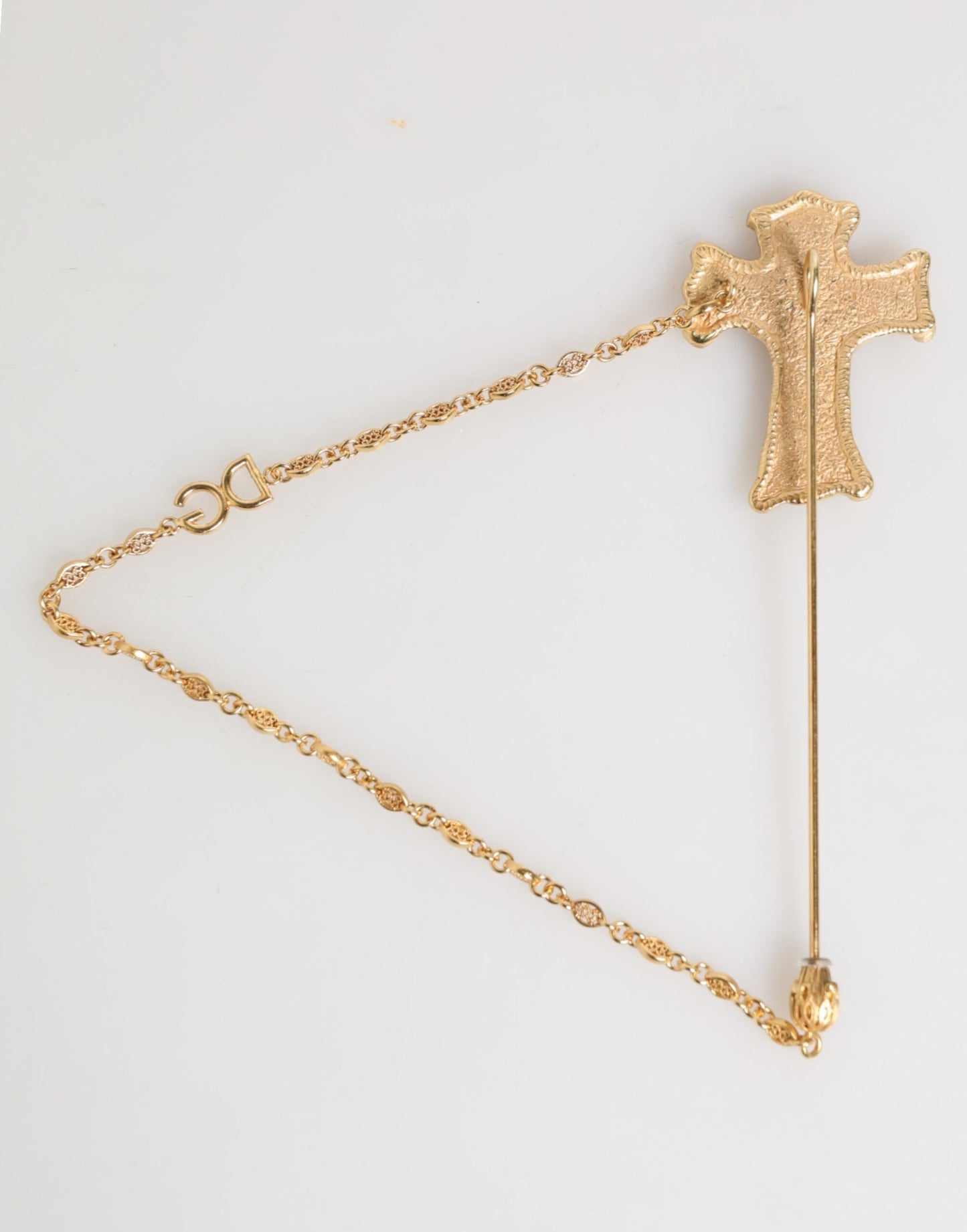 Dolce & Gabbana Lapel Pin Cross Logo Gold Chain Brooch for Men