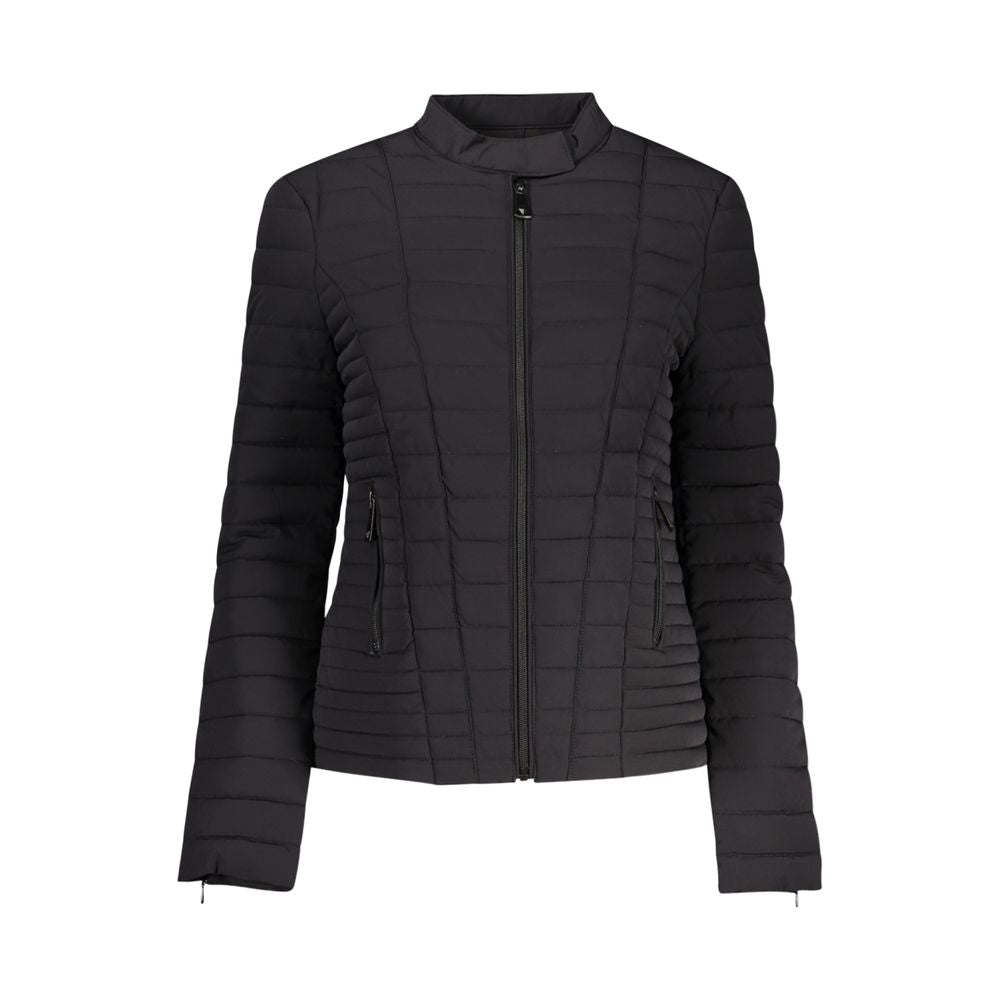 Guess Jeans Black Quilted Zip-Up Slim Fit Jacket for Women