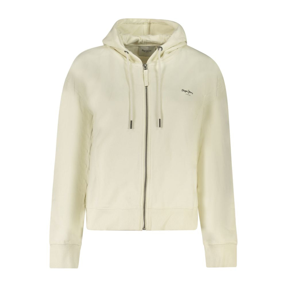 Pepe Jeans White Cotton Zip Up Hoodie Sweater for Women