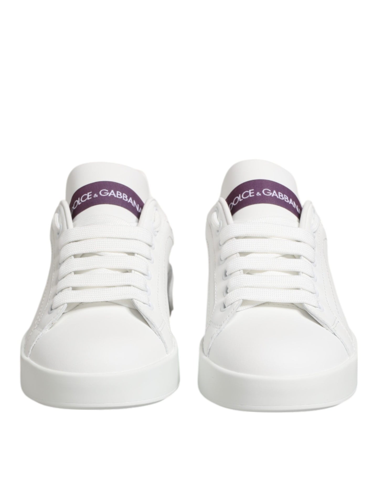 Dolce & Gabbana White Purple Leather Low Top Sneakers