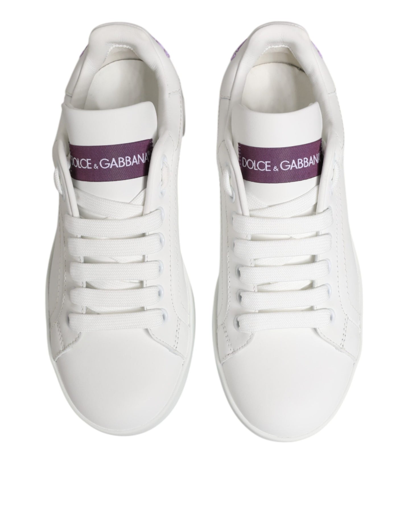 Dolce & Gabbana White Purple Leather Low Top Sneakers