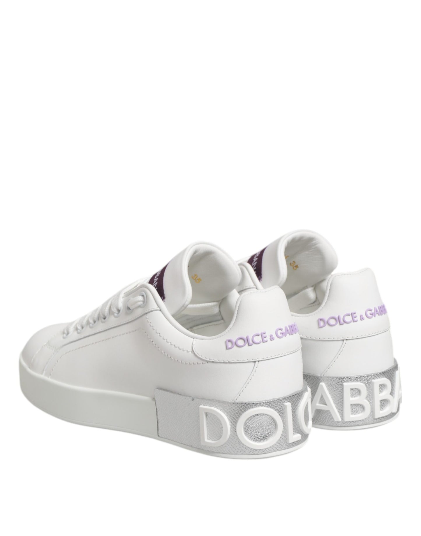 Dolce & Gabbana White Purple Leather Low Top Sneakers