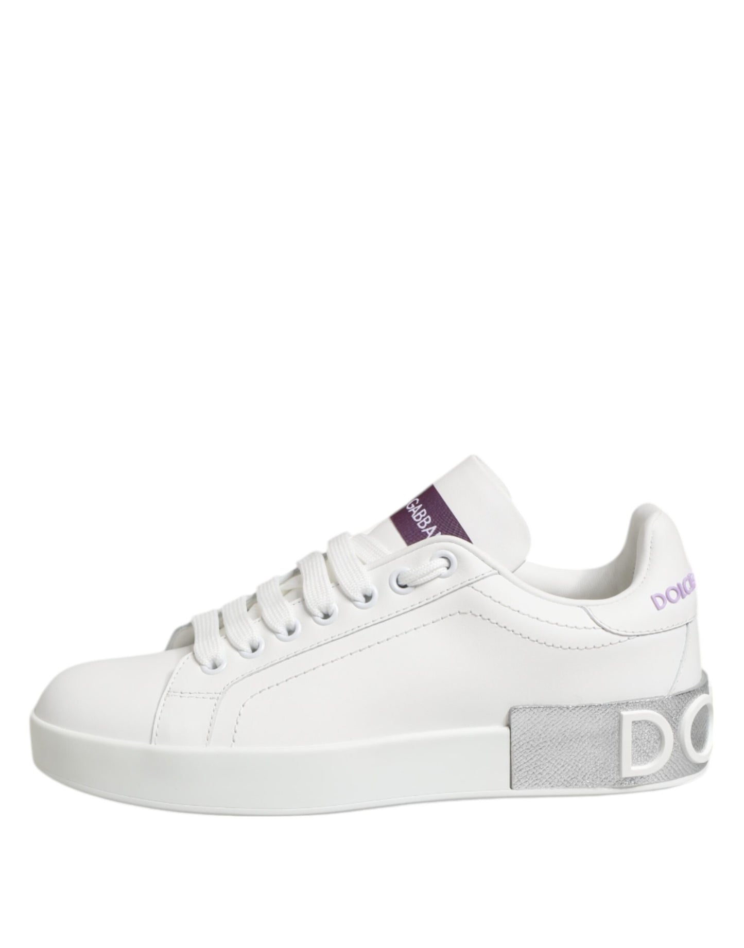 Dolce & Gabbana White Purple Leather Low Top Sneakers