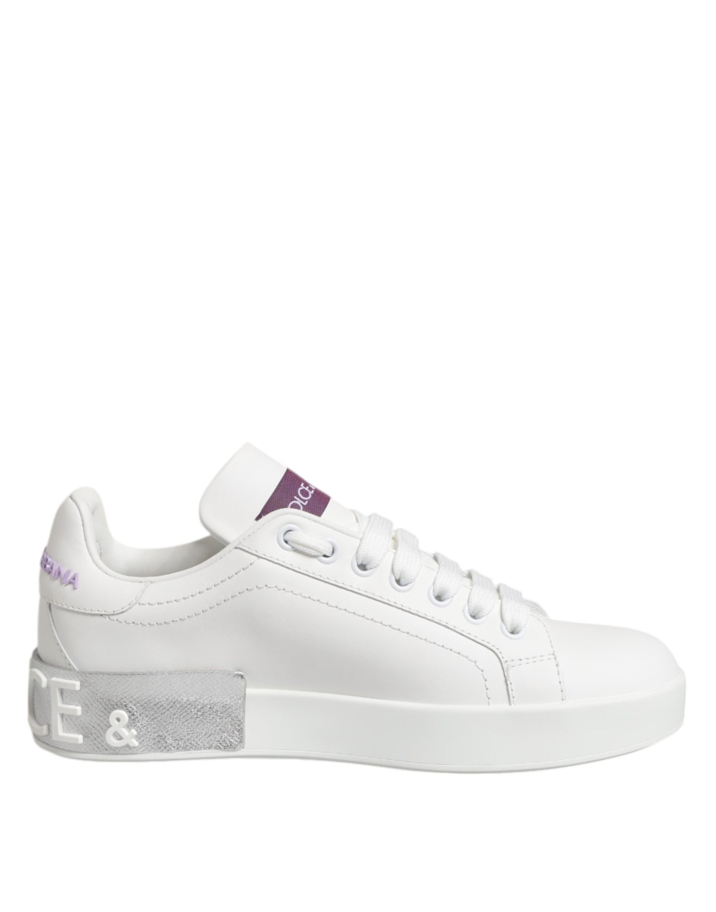 Dolce & Gabbana White Purple Leather Low Top Sneakers