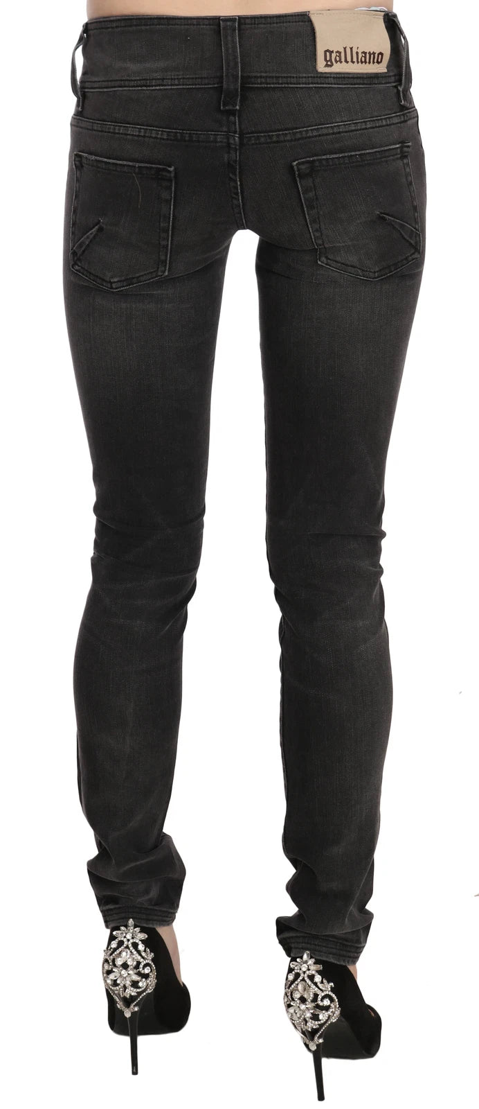 John Galliano Black Washed Low Waist Slim Fit Skinny Denim Pants