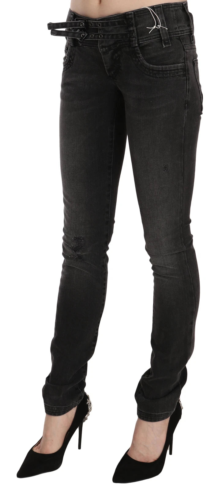 John Galliano Black Washed Low Waist Slim Fit Skinny Denim Pants